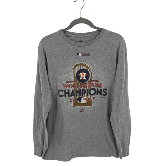 Majestic Mens T Shirt Size Large Gray Houston Astros 2017 World Series Champions - Picture 1 of 4